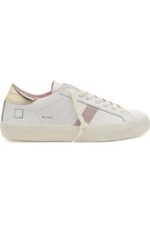 D.A.T.E. Sneakers da donna hill low calf in vera pelle con inserto platinato bianco