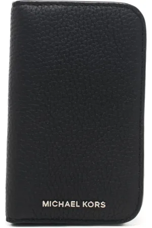 Michael Kors Portafoglio a libro hudson da uomo in vera pelle martellata con logo lettering in metallo argentato nero