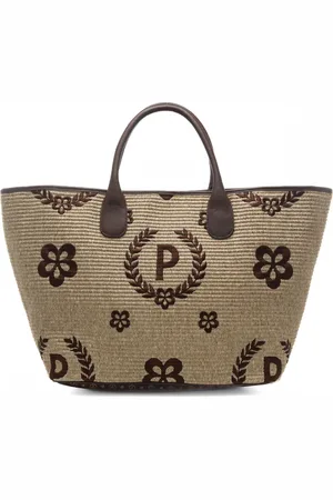 Pollini Tote bag da donna in paglia con maxi logo monogram sul davanti naturale moro