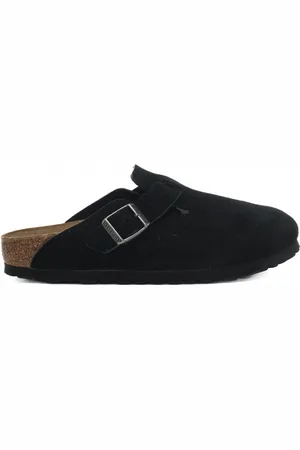 Birkenstock Sabot da donna boston suede leather in vera pelle neri