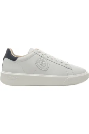 Blauer Sneakers da uomo in vera pelle con lacci e logo in rilievo bianche e navy
