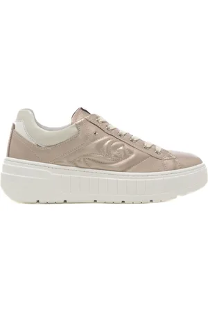 Nero Giardini Sneakers da donna in vera pelle con maxi logo monogram trapuntato sulla parte esterna platino