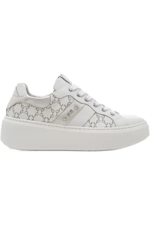 Nero Giardini Sneakers da donna in vera pelle con logo monogram all over a intreccio geometrico bianco argento