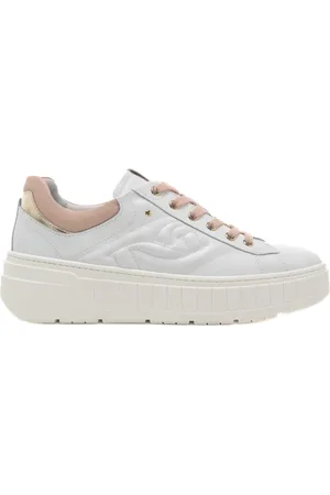 Nero Giardini Sneakers da donna in vera pelle con maxi logo monogram trapuntato sulla parte esterna bianco rosa