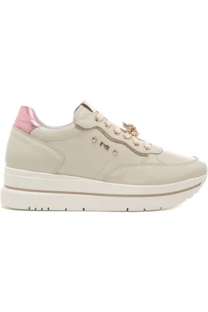 Nero Giardini Sneakers da donna in vera pelle con inserto a contrasto sul retro beige e rosa