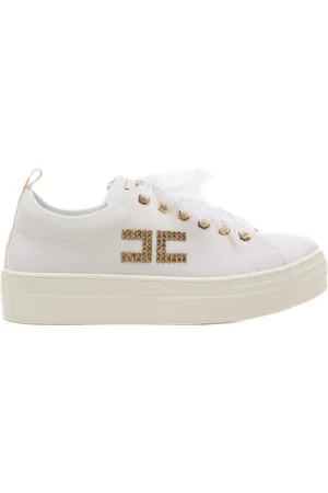 Elisabetta Franchi Sneakers da bambina con inserto logato sul retro e dettagli dorati bianche
