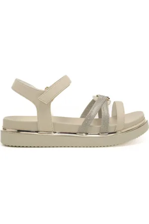 Tommy Hilfiger Sandali da bambina con fascette a intreccio e logo monogram in metallo sul davanti crema