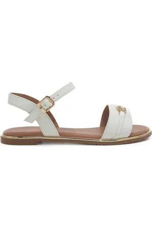 Tommy Hilfiger Sandali da bambina con unica fascia anteriore e logo monogram in metallo sul davanti bianchi