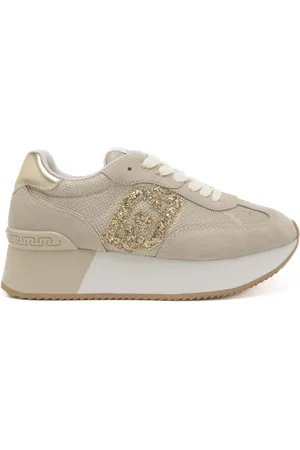 Liu Jo Sneakers da donna dreamy 02 con maxi logo monogram con glitter ecrù e oro