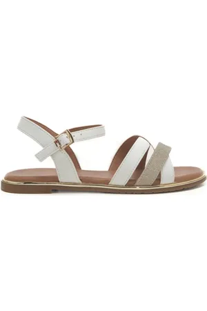 Tommy Hilfiger Sandali da bambina con fascette anteriori a intreccio e chiusura con fibbia bianco platino