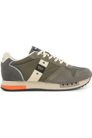 Blauer Sneakers da uomo in vera pelle e tessuto con inserti in suede beige verde militare