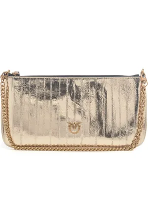 Pinko Pochette horizontal flat in vera pelle con texture anguilla laminata oro