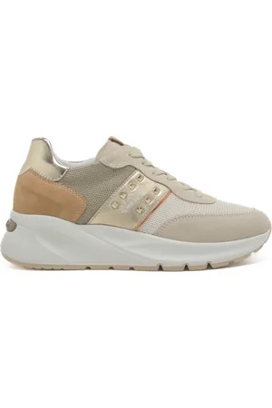 Nero Giardini Sneakers da donna in vera pelle con inserti a contrasto beige e oro