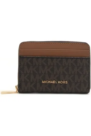 Michael Kors Portafoglio piccolo da donna con logo all over e zip marrone acorn