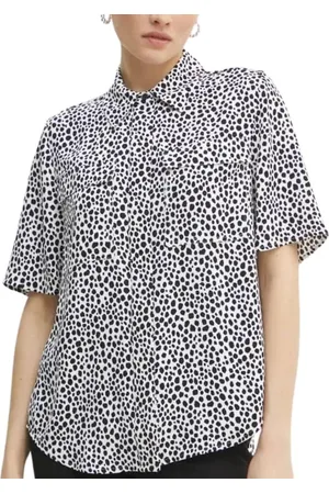 Michael Kors Camicia da donna stile cubano in raso con stampa maculata bianca e nera