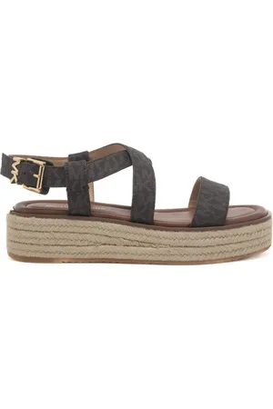 Michael Kors Sandali da donna in vera pelle stile espadrilla lynn con logo e plateau marroni