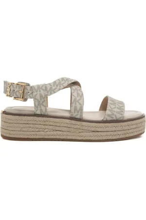 Michael Kors Sandali da donna in vera pelle stile espadrilla lynn con logo e plateau vaniglia