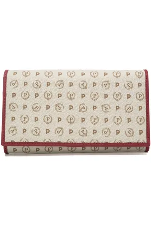 Pollini Portafoglio donna in pelle con patta e stampa heritage avorio lacca