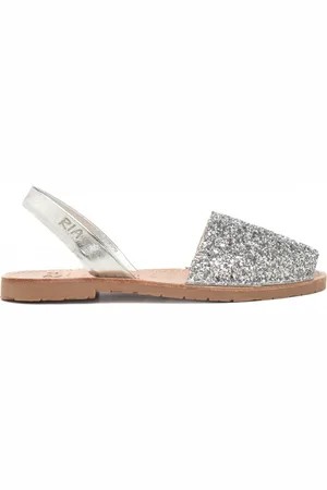 Ria menorca Sandali slip on bassi donna in pelle glitter argento