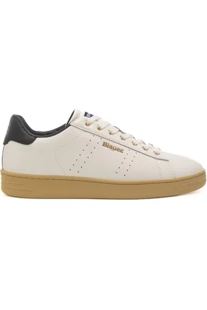 Blauer Sneakers da uomo on vera pelle con logo lettering sulla parte esterna bianche e nere
