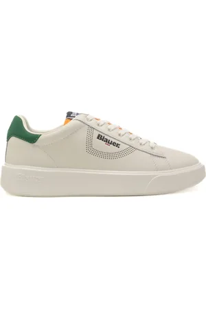 Blauer Sneakers da uomo con logo lettering sulla parte esterna bianche e verde