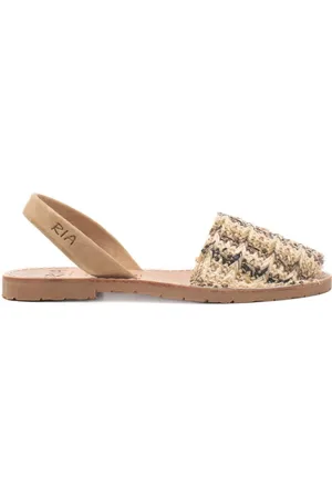 Ria menorca Sandali slip on bassi donna in pelle con intreccio cammello