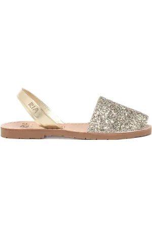 Ria menorca Sandali slip on bassi da donna in vera pelle con glitter champagne