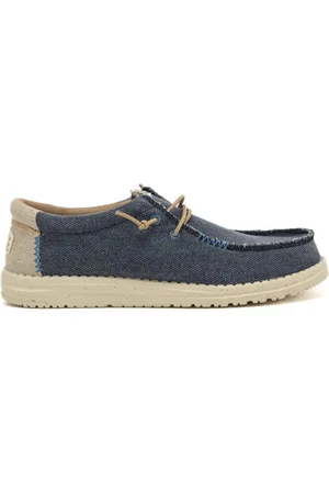 Hey dude Mocassini da uomo wally coastline jute in tessuto con lacci intrecciati beige blu navy