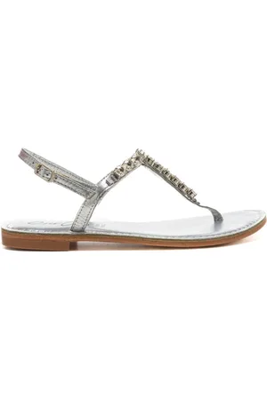 CRISTIN Sandali bassi infradito da donna in vera pelle con maxi strass argento
