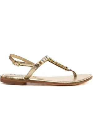 CRISTIN Sandali bassi infradito da donna in vera pelle con maxi strass platino