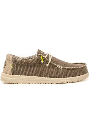 Hey dude Mocassini da uomo wally braided in tessuto con lacci intrecciati marrone fossil