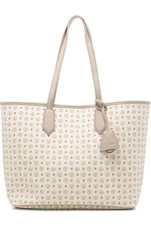 Pollini Borsa shopping donna heritage con doppio manico e charm in pelle avorio ghiaccio