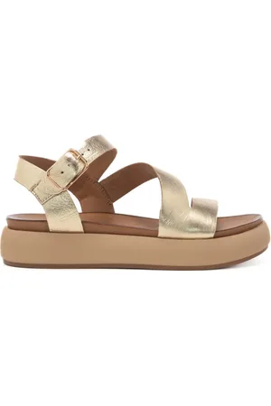 Inuovo Sandali da donna con zeppa platform e fascette trasversali in pelle oro