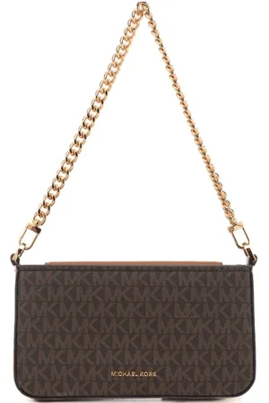 Michael Kors Pochette da donna con logo monogram all over e manico con catena marrone acorn