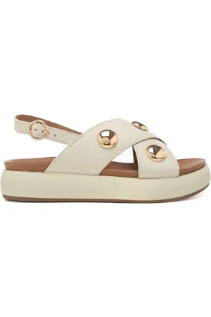 Inuovo Sandali da donna con fasce frontali a incrocio e maxi borchie crema