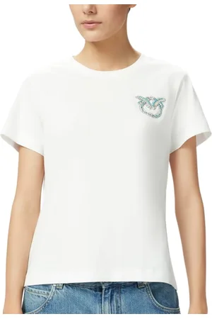 Pinko T-shirt da donna nambrone girocollo in jersey con logo in cristalli bianca