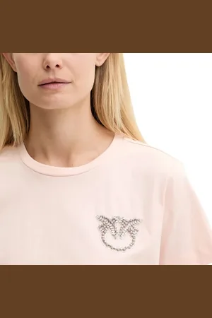 Pinko T-shirt da donna nambrone girocollo in jersey con logo in cristalli rosa