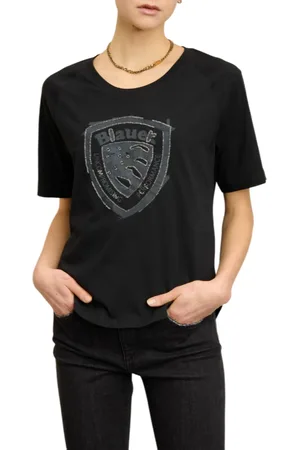 Blauer T-shirt maniche corte Crystal con logo gioiello