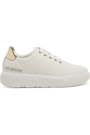 Moschino Sneakers in nappa con logo bianco oro