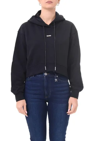 DISCLAIMER Felpa crop con cappuccio e laccetti strass