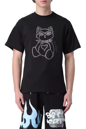 DISCLAIMER T-shirt manica corta con gatto strass