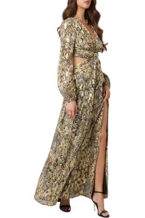 Guess Abito lungo Leopard con cut out nero oro