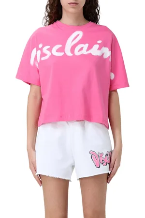 DISCLAIMER T-shirt maniche corte crop con stampa logo fucsia