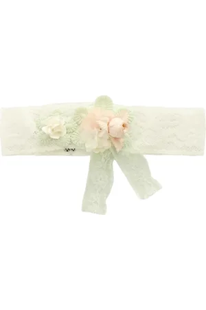 Mimilù Fascia per capelli da bambina in pizzo con fiori bianco