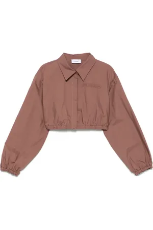 Pinko Pinko Up camicia crop maniche lunghe con logo marrone