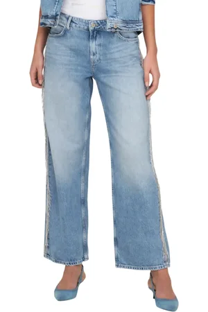 ONLY Jeans gamba larga Sunset con applicazioni strass lavaggio blu