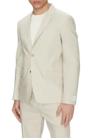 Calvin Klein Giacca blazer monopetto in misto lino ecrù