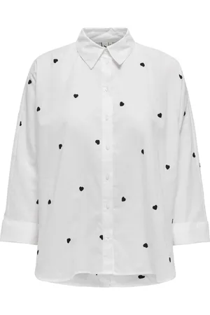 ONLY Camicia manica lunga con cuori ricamati bianco