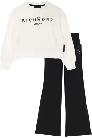 John Richmond Completo felpa e pantaloni flare bianco nero