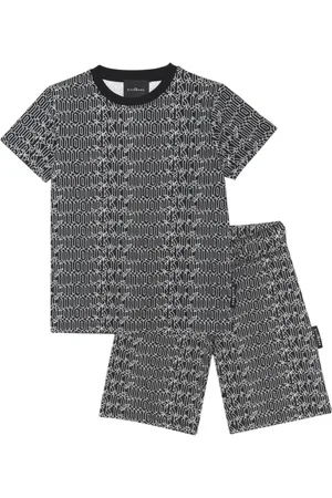 John Richmond Completo T-shirt e shorts in fantasia logata nero bianco
